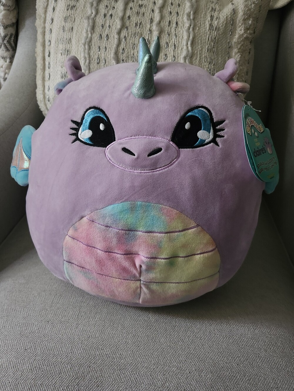 BNWT 12 Claire's Plush Purple Dragon Squishmallow Toy